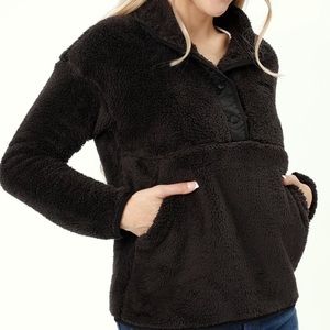 Spyder Sherpa Pullover Sweater 1/4 Snap Stand Collar Size Large Black Cozy